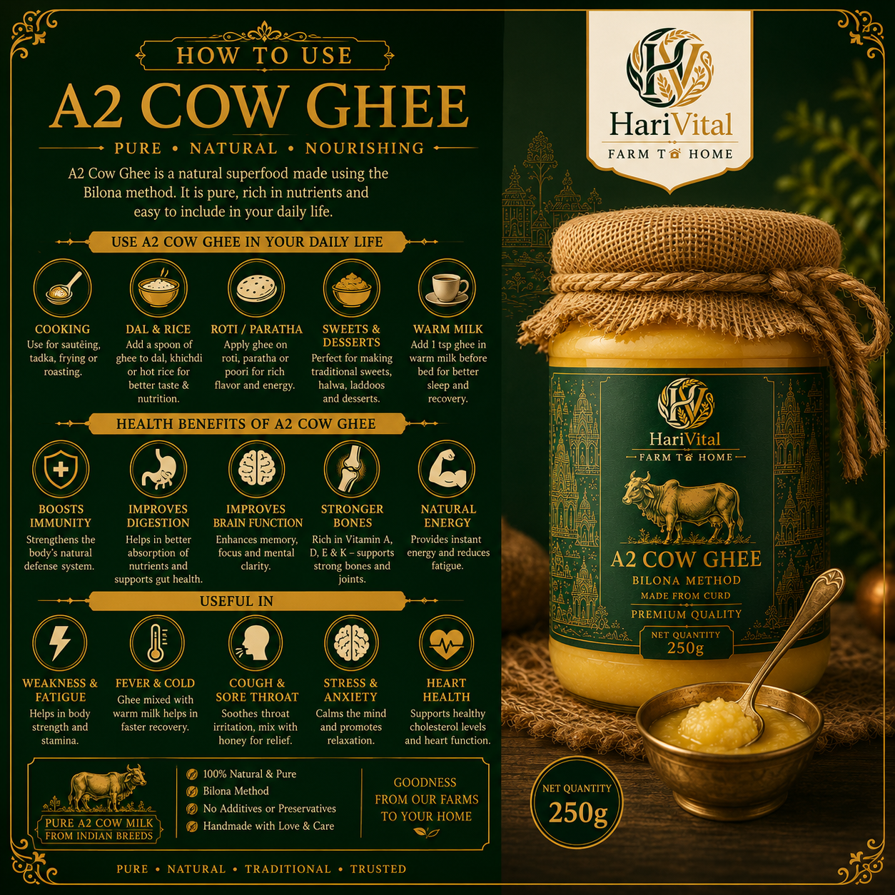 Harivital Premium Desi A2 Cow Ghee Rich Flavor Traditional Bilona Preparation Method - Image 3