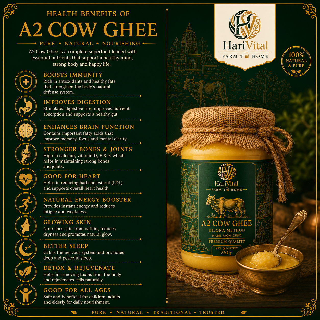 Harivital Premium Desi A2 Cow Ghee Rich Flavor Traditional Bilona Preparation Method - Image 2