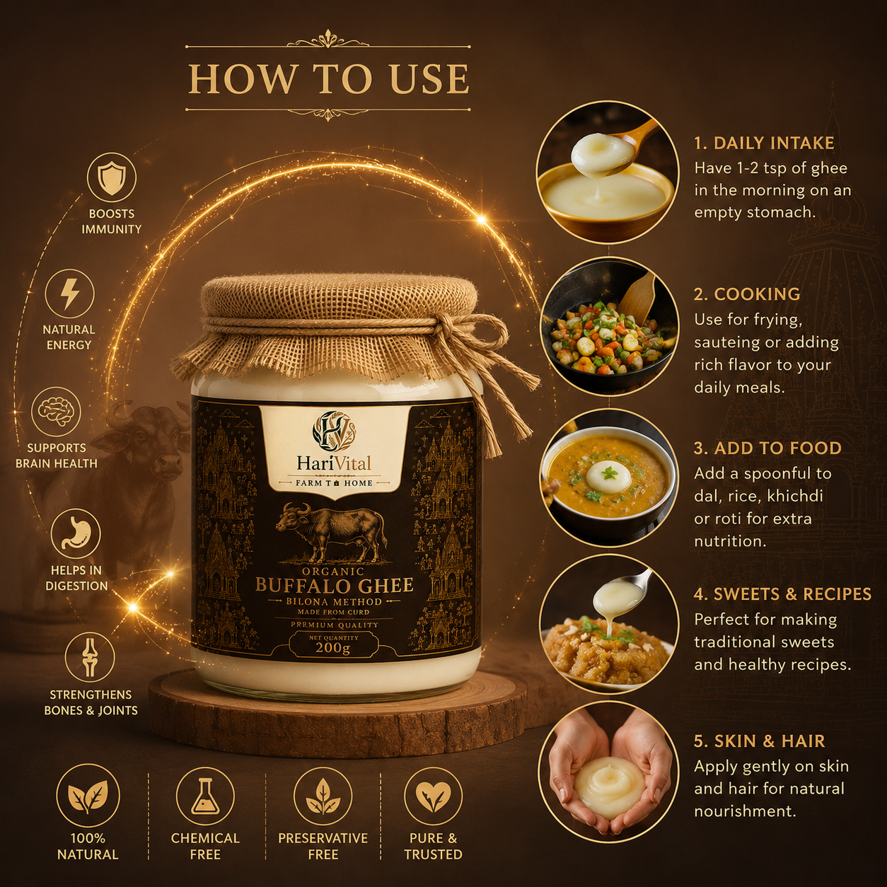 HariVital A2 Buffalo Ghee | Pure Bilona Buffalo Ghee | 100% Natural | Farm Fresh - Image 3