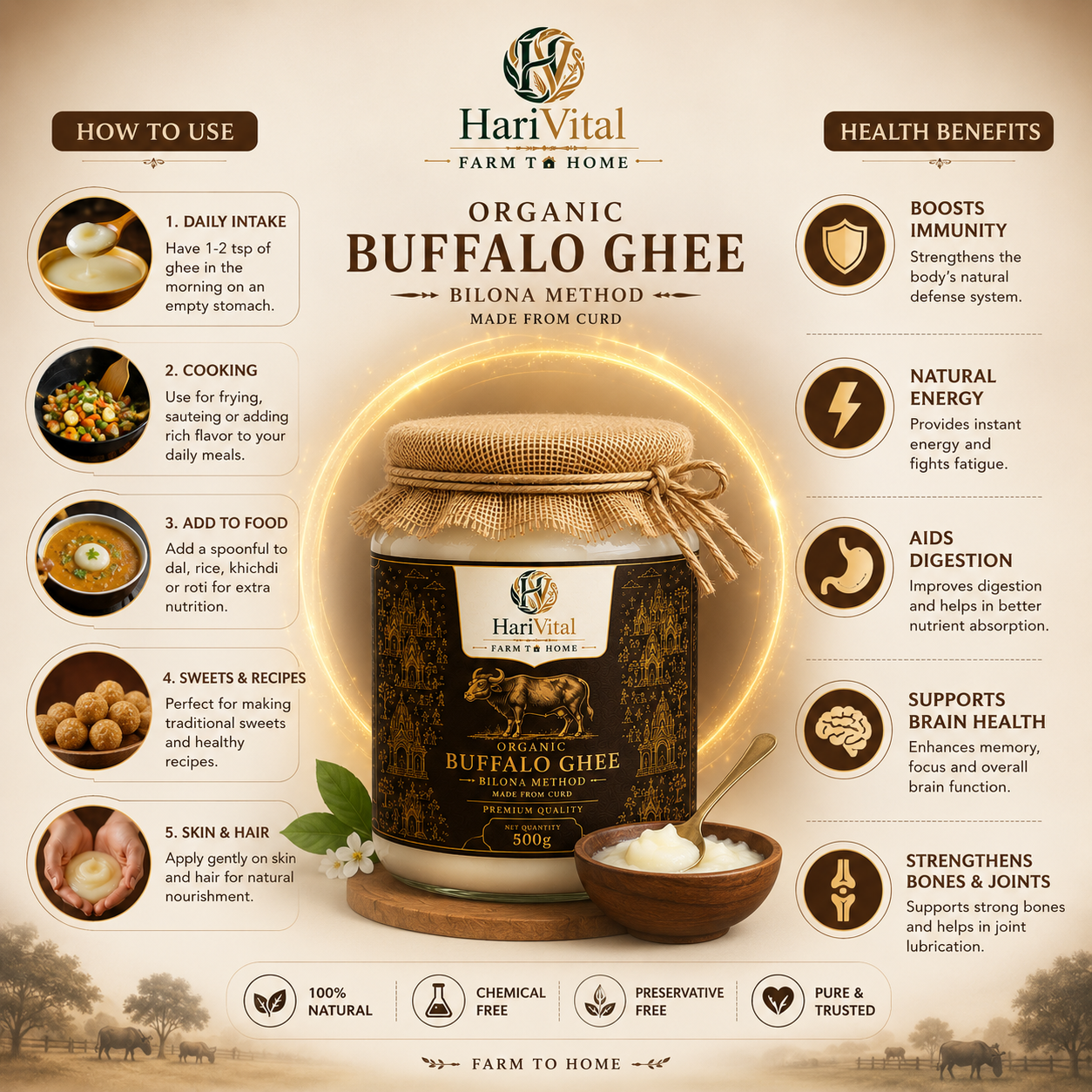 HariVital A2 Buffalo Ghee | Pure Bilona Buffalo Ghee | 100% Natural | Farm Fresh - Image 2