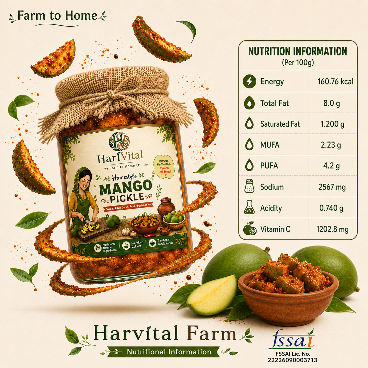 HariVital Mango Pickle | Homemade Pickle | Traditional Indian Pickles | Farm to Home Aam Ka Achar - Image 2